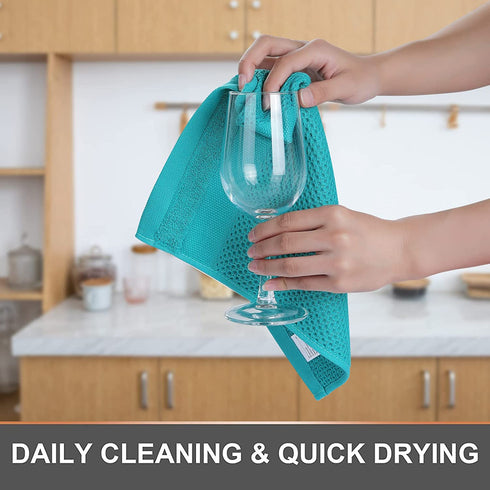 Kitinjoy 100% Cotton Waffle Weave Kitchen Towels, 13 x 28 Inches, Super Soft and Absorbent Dish Towels for Drying Dishes, 4-Pack, Teal