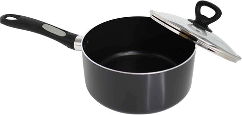 Mirro A79723 Get A Grip Aluminum Nonstick Sauce Pan with Glass Lid Cover Cookware, 2-Quart, Black