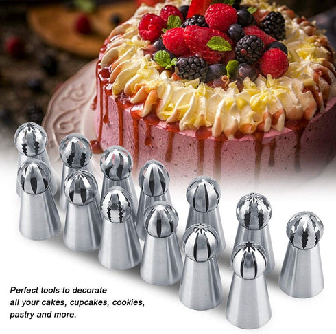 Bakes Flower Nozzles, 13pcs Icing Piping Tips Cupcake Decorating Kit Russian Icing Piping Nozzles Tips Pastry Cake Butter Cream DIY Decor Baking