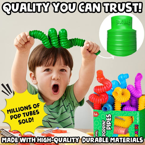 BUNMO Pop Tubes Large 4pk | Toddler Sensory Toys | Hours of Fun for Kids | Imaginative & Stimulating Creative Learning | Connect, Stretch & Play