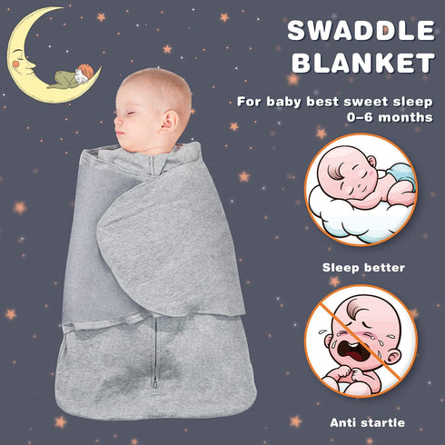 Ftikvo Swaddle-Blanket Baby Girl & Boy Swaddles Newborn Sleep Sack Infant Transition Safe Wrap Blankets 100% Cotton Breathable (Grey, Large, 3-6 Month)