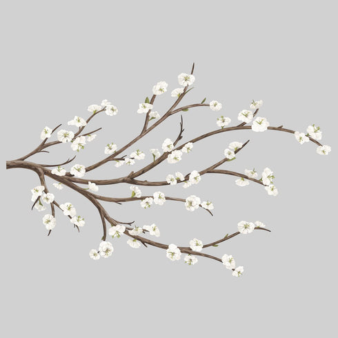 RoomMates RMK3201GM White Blossom Branch Peel and Stick Giant Wall Decals with Flower Embellishments