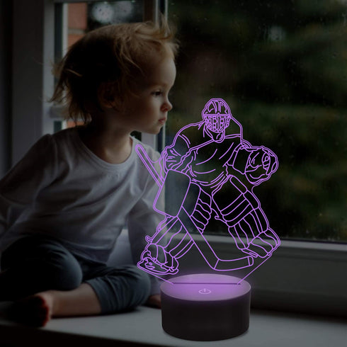 Lampeez Kids 3D Ice Hockey Player Night Light Optical Illusion Lamp with 16 Colors Remote Control Changing Birthday Gift Idea for Boys and Girls