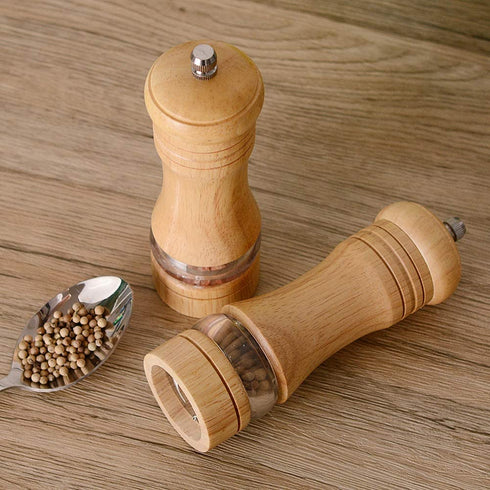 Haomacro Salt and Pepper Grinder Set, Wood Pepper Mills,Wooden Salt Grinders Refillable Manual Pepper Ginder with Acrylic Visible Window,Ceramic Grinding Core- 6.5 InchesPack of 2