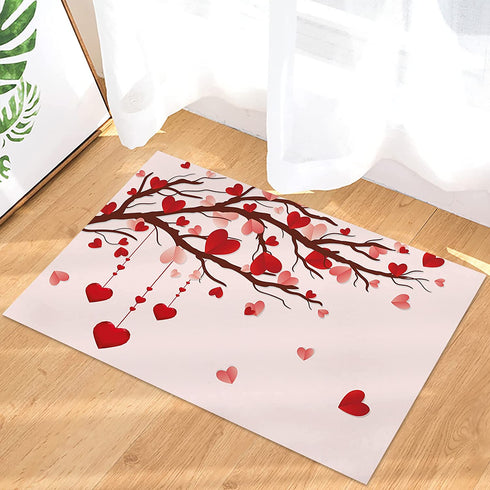 ALAGEO Valentine's Day Doormat Love Heart Tree Entrance Mat Pink Red Romantic Love Happy Valentine's Day Decorative Floor Mat Non Slip Washable Welcome Mats for Home Decoration 18"x30"