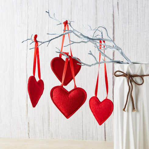 WILLBOND 30 Pieces Valentines Hanging Felt Heart Ornaments Red Felt Heart Christmas Ornaments for Wedding Valentine Party Decoration