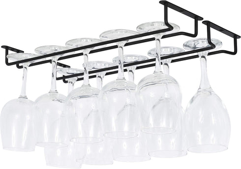 Wallniture Brix Wine Glass Holder Under Cabinet Kitchen Organization and Storage for Kitchen Decor, Black Iron 17 Inch Set of 2