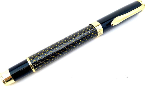 Carbon Fiber Roller Pen Gold - Black Ink, Smooth Writing, Executive for Business and Professionals, Cool Pen and Classy Gift for Men or Women. Gift Box included: Shoptotum Golden Sun