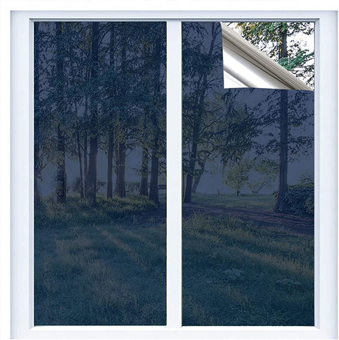 RTTECH Window Film Privacy One Way Mirror Window Tint for Home Sun UV Blocking Heat Control Daytime Privacy Solar Film Static Cling for Residential Office 35.6x78.7 Inches Blue-Silver