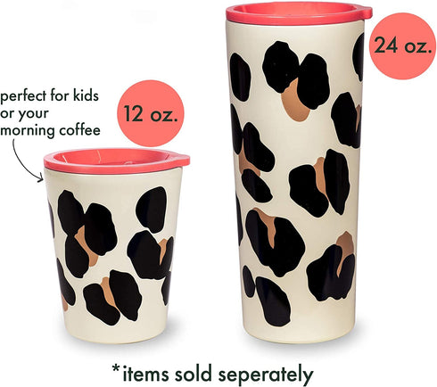 Kate Spade New York Insulated Stainless Steel Tumbler, Leopard Print 24 Ounce Double Wall Travel Cup with Lid, Forest Feline