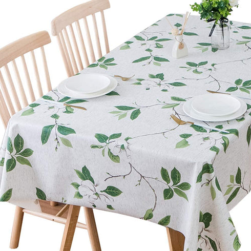 TruDelve Heavy Duty Vinyl Table Cloth for Kitchen Dining Table Wipeable PVC Tablecloth for Rectangle Table (54'' x 54'', Green Leaves)