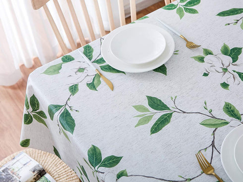 TruDelve Heavy Duty Vinyl Table Cloth for Kitchen Dining Table Wipeable PVC Tablecloth for Rectangle Table (54'' x 54'', Green Leaves)