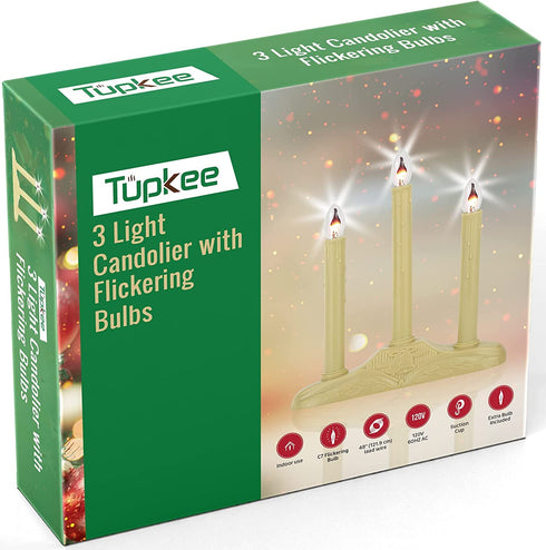 Tupkee Christmas Candolier Window Candles with Flickering Bulbs 3-Lights Indoor -Flameless Electric Window Candles Candelabra