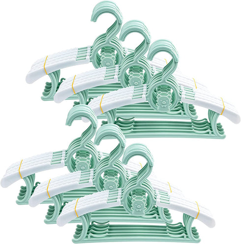 30 Pack Kids Hangers,Childrens Durable Plastic Infant Hangers for Kids Clothes,Non-Slip Baby Clothes Hangers,Extensible Toddler Hangers for Laundry and Closet (Green)