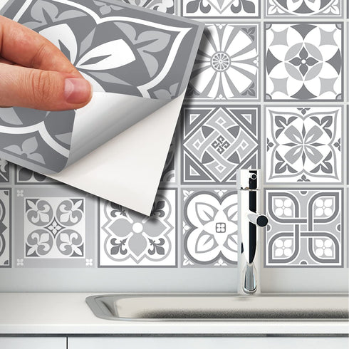 WALPLUS 24pcs 6" Grey Peel and Stick Tile Stickers Vinyl Backsplash Tile Paint Removable Waterproof Self-Adhesive Decals Vinyl Home Kitchen Bathroom Spring Easter Decoration (Purbeck Stone)