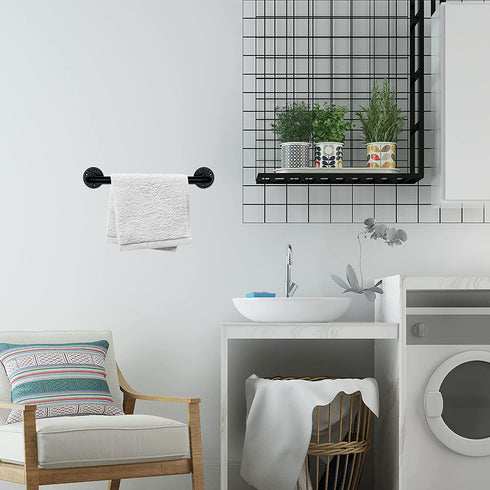Industrial Pipe Towel Bar 18 Inch, Pipe Towel Rack 18 Inch,Towel Horse, Bath Towel Holder,Wall Mounted DIY Style,Black Epoxy Coated Finish