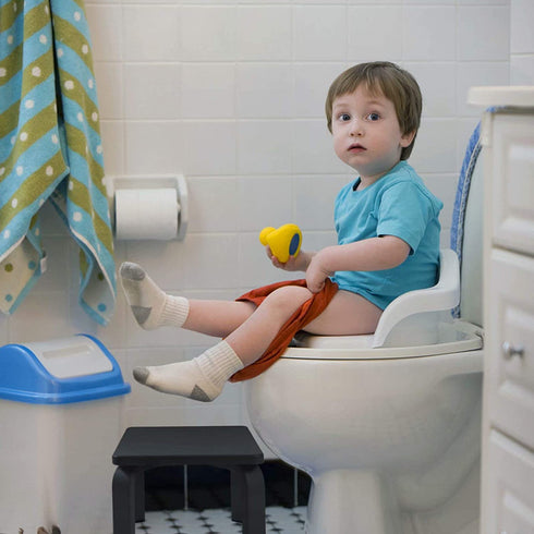 HOUCHICS Step Stool for Kids, Wooden Step Stool for Toddler Potty Training ,Wood Stool for Nursery Kitchen Toilet, Sturdy 210 lbs Capability, with Safety Non-Slip Mats,Children&Adults (Black)