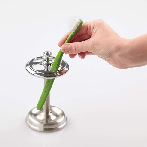 iDesign York Steel Divided Toothbrush Stand - 3.25" x 3.25" x 5.75", Brushed/Chrome