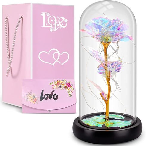 Gifts for Mom Women,Mothers Day Mom Gifts from Daughter Son Husband,Colorful Artificial Rose Flower with LED,Birthday Gifts for Women Mom Wife Grandma Mothers Day Valentines Day Anniversary