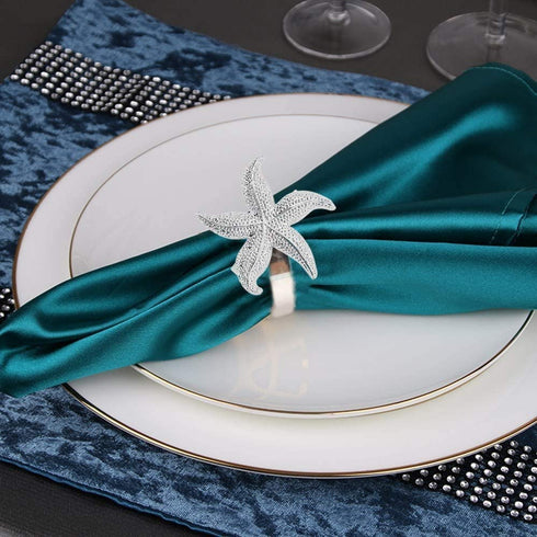 Starfish Napkin Rings Set of 8 Silver Ocean Coastal Nautical Holiday Wedding Party Beach Table Decor