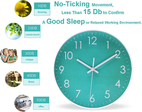 Modern Simple Wall Clock Indoor Non-Ticking Silent Sweep Movement Wall Clock for Office, Bathroom, Living Room Decorative 10 Inch Teal