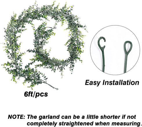 COCOBOO 6 Pack 36ft Eucalyptus Garland Artificial Greenery Boxwood Garland, Faux Vines Fake Hanging Plants for Wedding Table Arch Wall Decor (Dark Green)