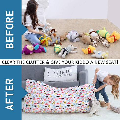 Stuffed Animal Bean Bag Chair Kids Toy Storage Organizer Stuffie Seat, Foldable Floor Chair Sofa Toy Storage Bean Bag Chair Seat for Kids, Teens and Adults Extra Large Super Soft Velvet?Only Cover Bag