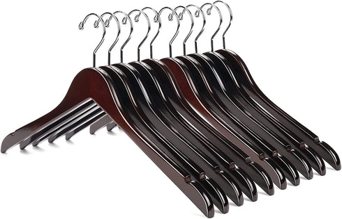 Nature Smile Solid Gugertree Wood Shirt and Dress Hangers with Notches with Anti-Rust Chrome Hook Pack of 10 (Walnut)
