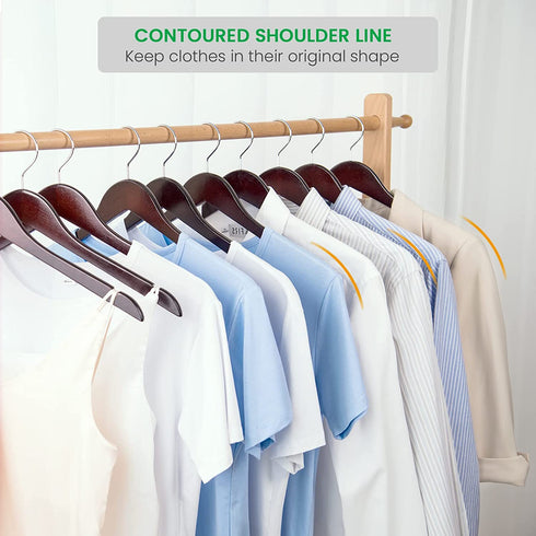 Nature Smile Solid Gugertree Wood Shirt and Dress Hangers with Notches with Anti-Rust Chrome Hook Pack of 10 (Walnut)