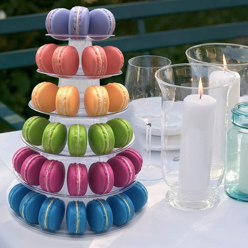 Round Macaron Tower Stand, 6 Tiers Cupcake Holder Stand Cake Display Rack Adjustable Tiers for Wedding Birthday Party Decor
