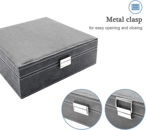 ProCase Jewelry Box Organizer for Women Girls, Two Layer Jewelry Display Storage Holder Case for Necklace Earrings Bracelets Rings Watches -Grey