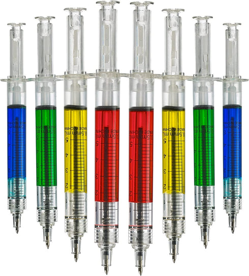 Bedwina Syringe Pens - (Bulk Pack of 24) Retractable Fun Multi Color Novelty Pen for Nurses, Nursing Student School Supplies, Birthdays, Stocking Stuffers and Party Favor Gifts