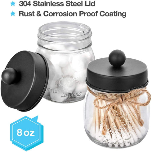 Mason Jar Bathroom Accessories Set 4 - Mason Jar Soap Dispenser & 2 Apothecary Jars & Toothbrush Holder - Rustic Farmhouse Restroom, Bathroom Home Decor Clearance, Countertop Vanity Organizer, Black