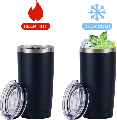 2 Pack Travel Tumblers, 20 Oz Stainless Steel Tumblers with Lids Straws, Vacuum Insulated Tumblers, Double Wall Travel Tumblers, Powder Coated Insulated Coffee Cup for Hot and Cold Drinks, Navy Blue