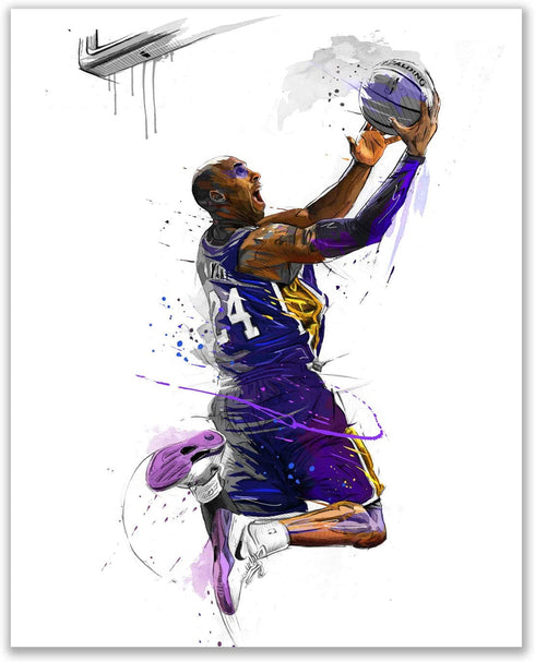 Kobe Bryant Watercolor Wall Art Decor Prints - Set Of 4 (8x10) Inch Poster Photos