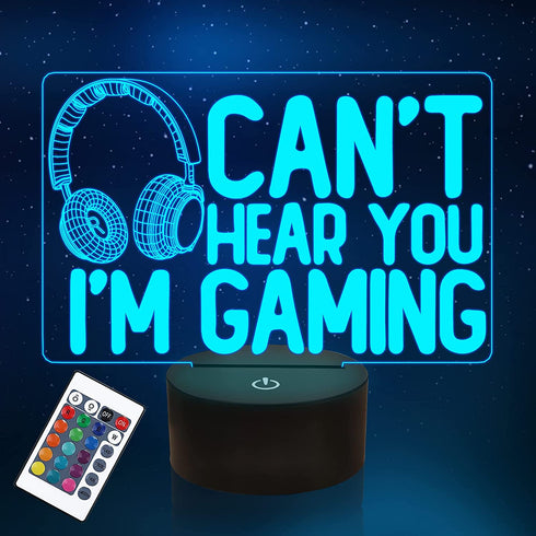 Can't Hear You I'm Gaming Night Light, Headset Graphic Video Games Gamer Gift Funny 3D Illusion Lamp 16 Colors Changing Touch & Remote Control for Men Gamers Teenagers and Kids