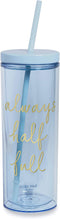 Kate Spade New York Insulated Tumbler with Reusable Straw, 20 Ounce Blue Acrylic Travel Cup with Lid, Always Half Full