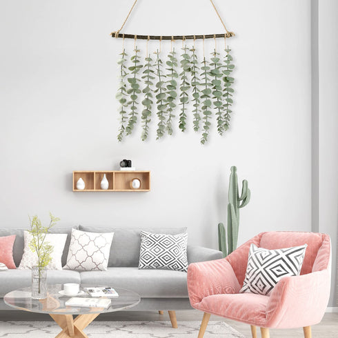 Artificial Eucalyptus Wall Hanging Decor, AgoKud Fake Eucalyptus Leaves Greenery Eucalyptus Vines Wall Hanging Plants, Farmhouse Rustic Boho Wall Decor for Bathroom, Bedroom, Living Room Decorations