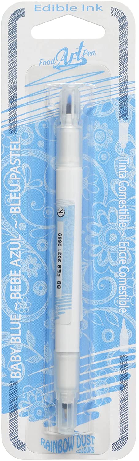 Renshaw Baby Blue Rainbow Dust Edible Marker, Food Colouring Felt Tip Pen, Thick and Thin Nib for Writing and Drawing Cake Decorations