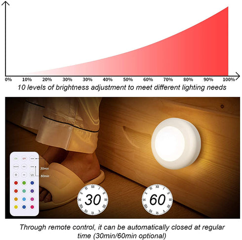 HFCDL LED Puck Lights with Remote Control, 50lm Wireless RGBW Color Changing Closet Battery Light, 13 Colors Stick-on Under Cabinet Lighting, with Dimmable Function ?6-Pack?