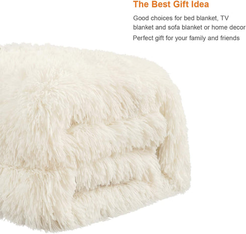 Toneed Soft Fluffy Throw Blanket for Girl Room, Plush Faux Fur Wool Blanket, 60'' x 80'' Furry Sherpa Reversible Fleece Blanket for Sofa, Couch, Bed and Home Decor, Creamy