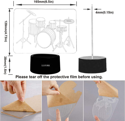 LLUUKK Visual 3D Night light Lamp Drum toys Desk Lamp Table decoration household accessories Kids gift boys festival for music lovers
