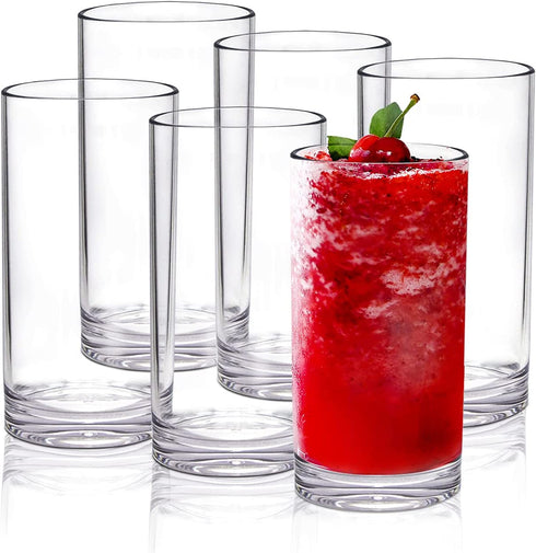 Golemas Plastic Drinking Glasses Set of 6, Reusable Acrylic Highball Tall Water Tumblers Glassware Sets, Dishwasher Safe Suitable for Bar, Home, Kitchen, Party, Outside(17 Ounce, Set of 6)