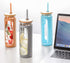 Kodrine 24 oz Glass Water Bottle with Bamboo Straw and Lid, Wide Mouth Water Tumbler,Straw Silicone Protective Sleeve BPA FREE-Amber