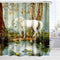Country Shower Curtains for Bathroom, White Horse Unicorn by Lake Forest Trees Flower Farmhouse Decor Bathroom Curtains Washable Waterproof, Landscape Fabric Shower Curtain Set with Hooks
