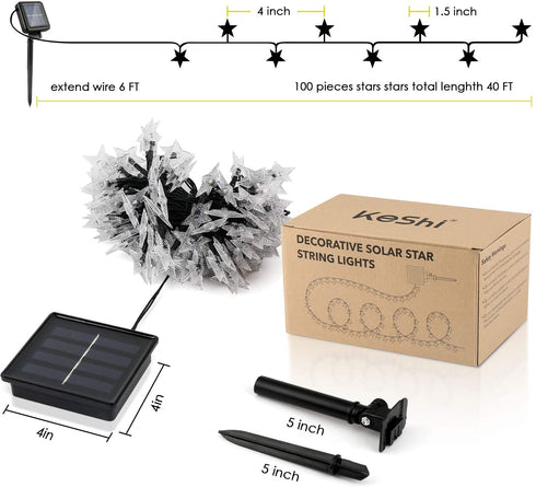 Solar Star String Lights 40Ft 100LED , KeShi 8 Modes Solar Powered Twinkle Fairy Lights, Waterproof Star Twinkle Lights for Outdoor, Gardens, Lawn Patio, Landscape, Christmas, Warm White