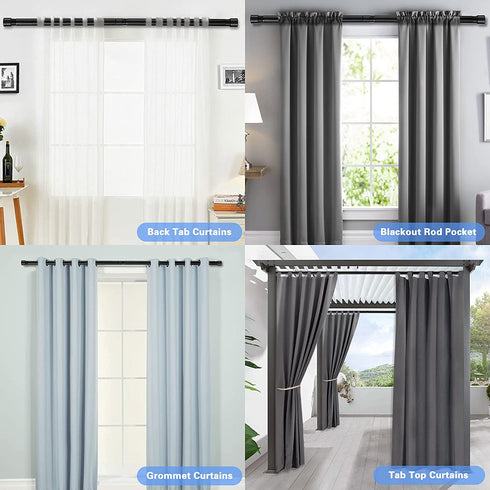 Curtain Rods for Windows 30 to 62 Inch, 1 Inch Black Curtain Rod Set, Stainless Steel Heavy Duty Drapery Rods with Adjustable Brackets for Room Divider, Bedroom, Living room, Kitchen, Bathroom, Black