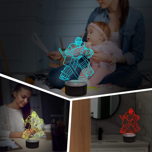 Lampeez Kids 3D Ice Hockey Player Night Light Optical Illusion Lamp with 16 Colors Remote Control Changing Birthday Gift Idea for Boys and Girls