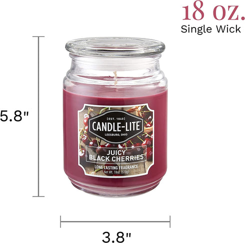 CANDLE-LITE Juicy Black Cherries Single-Wick Candles, 18 oz. Jar, Dark Red