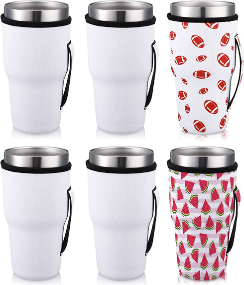 6 Pieces Sublimation Blank Reusable Iced Coffee Cup Sleeve Neoprene Insulated Sleeves Cup Cover Holder Sleeves Drinks Sleeve Holder for 30 oz - 32oz Cold Hot Beverages Drinks